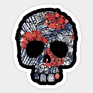 Tropical Floral Red Blue Skull Sticker